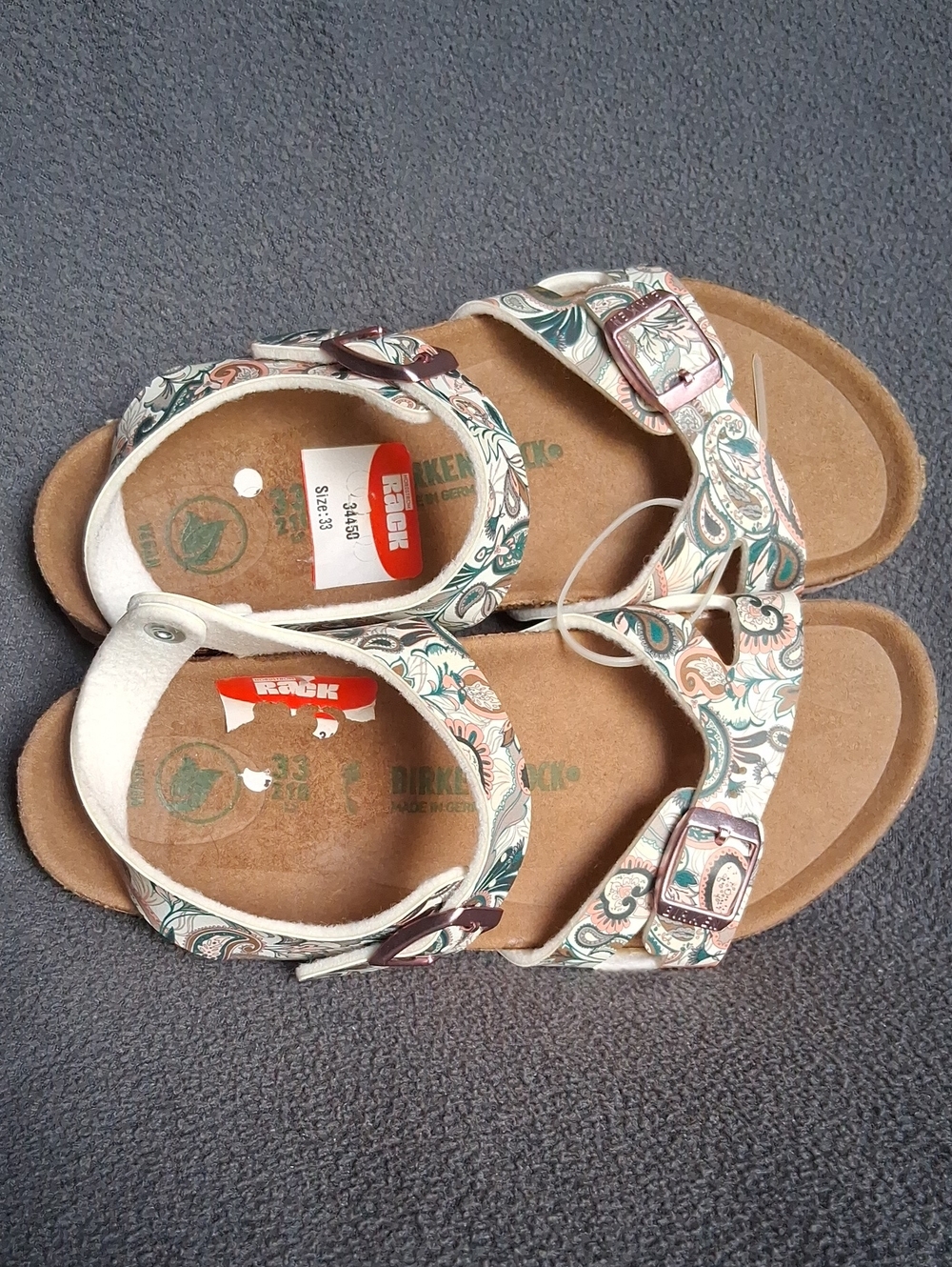 Birkenstock Paisley Double Buckle Sandals - Cream & Teal Size 33 Girl/ 21 Cm